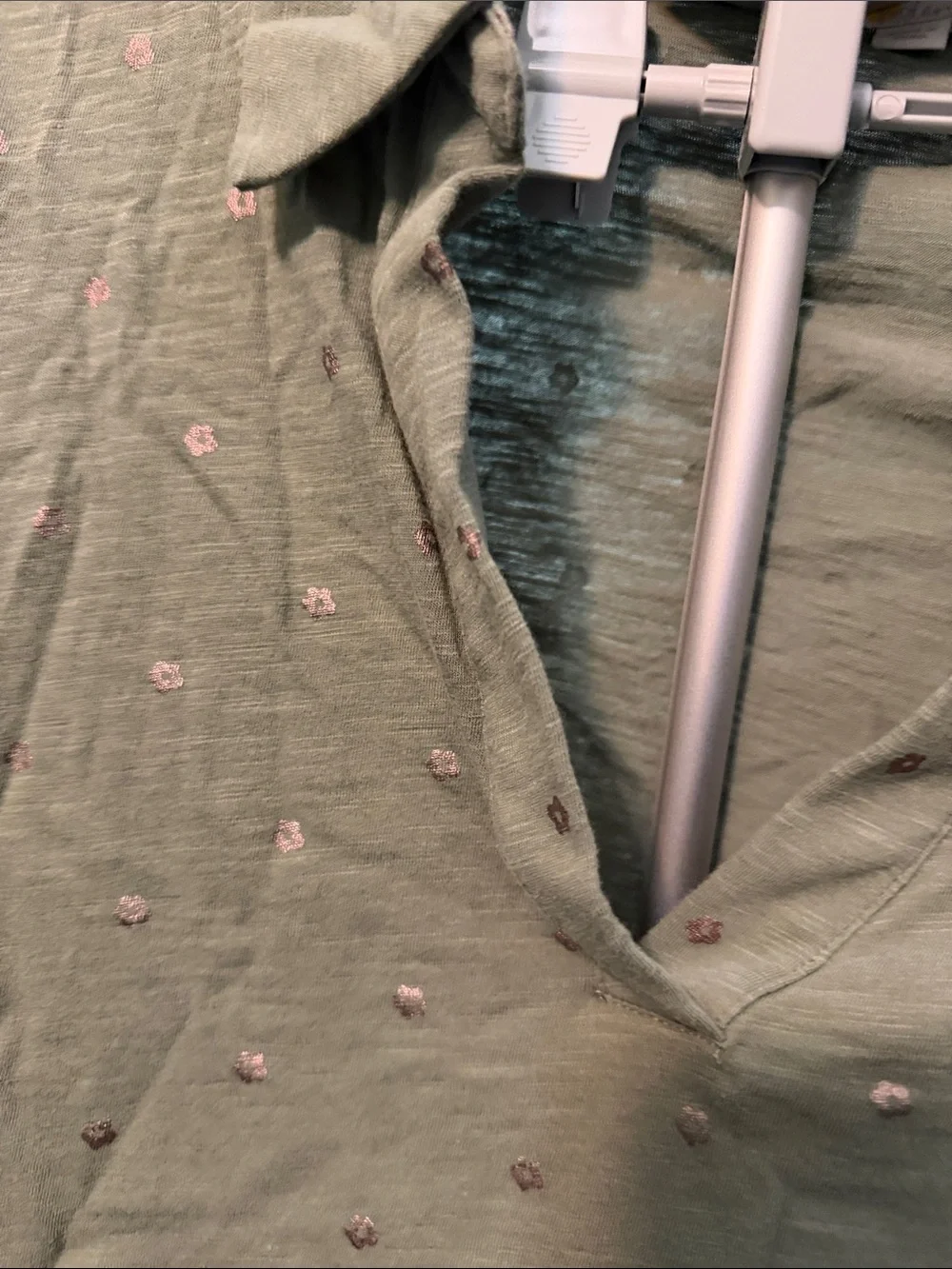 Boden Olive Embroidered V-Neck Popover Blouse